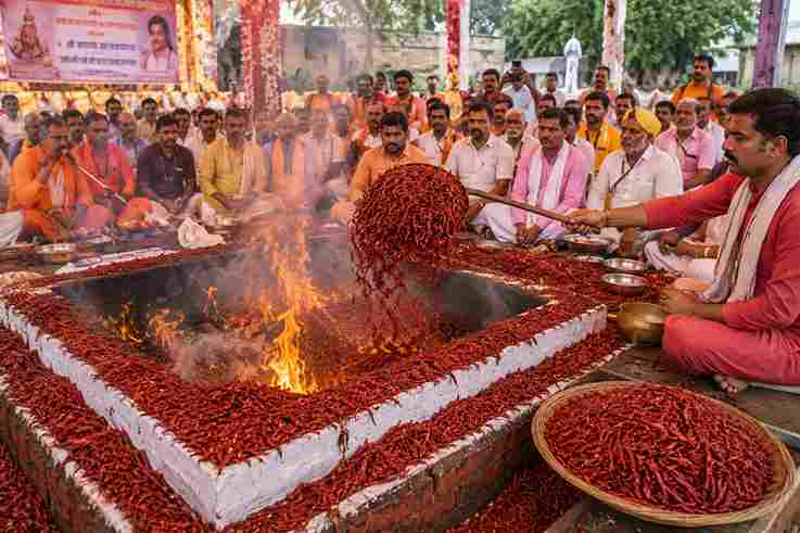 फतेहपुर में अनोखा हवन, 3 क्विंटल लाल मिर्च की आहुति