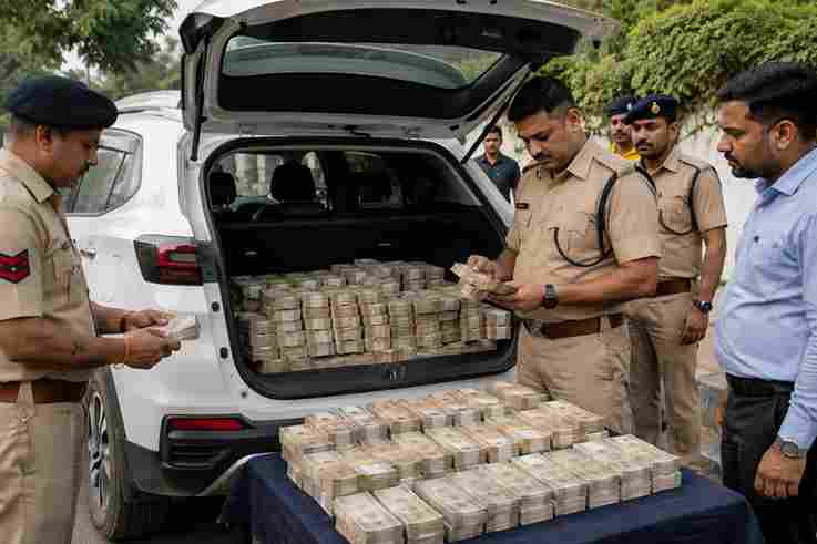 नई क्रेटा में 73.72 लाख कैश बरामद, हवाला एंगल से जांच