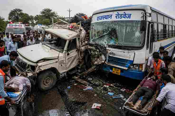 रोडवेज बस-पिकअप की भिड़ंत, 4 की हालत गंभीर
