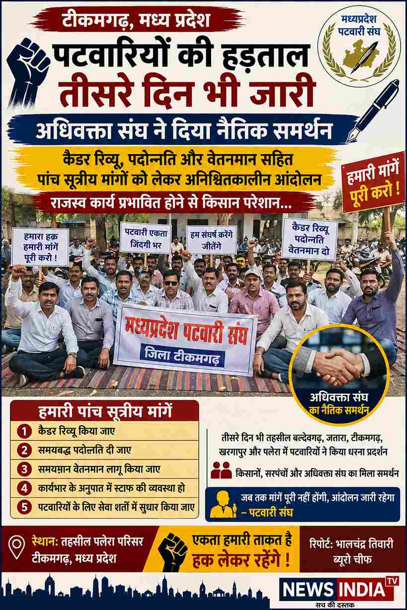 पटवारियों की हड़ताल तीसरे दिन भी जारी, अधिवक्ता संघ का समर्थन
