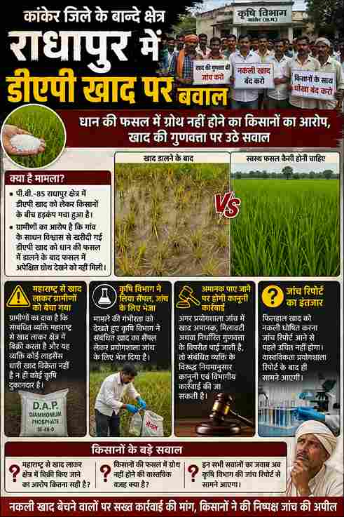 कांकेर में डीएपी खाद को लेकर बवाल, जांच के लिए सैंपल भेजा