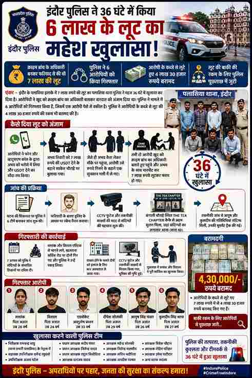 इंदौर पुलिस ने 6 लाख के लूट का महेश 36 घंटे में किया पर्दाफाश