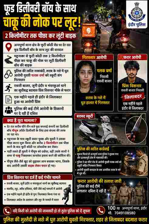 फूटी कोठी पर डिलीवरी बॉय से चाकू की नोक पर लूट, युवती गिरफ्तार