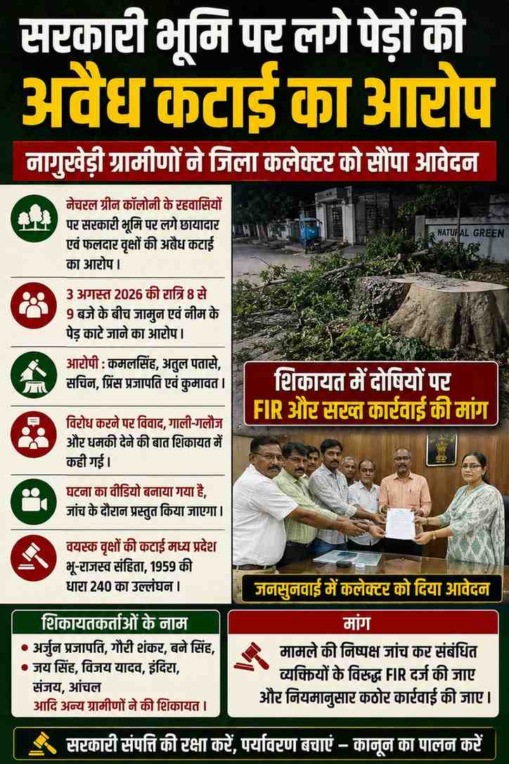 सरकारी भूमि पर नीम और जामुन के पेड़ काटने का आरोप, कलेक्टर से कार्रवाई की मांग