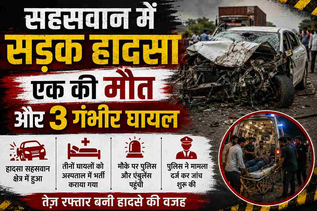 सहसवान में सड़क हादसा, एक की मौत और 3 गंभीर घायल