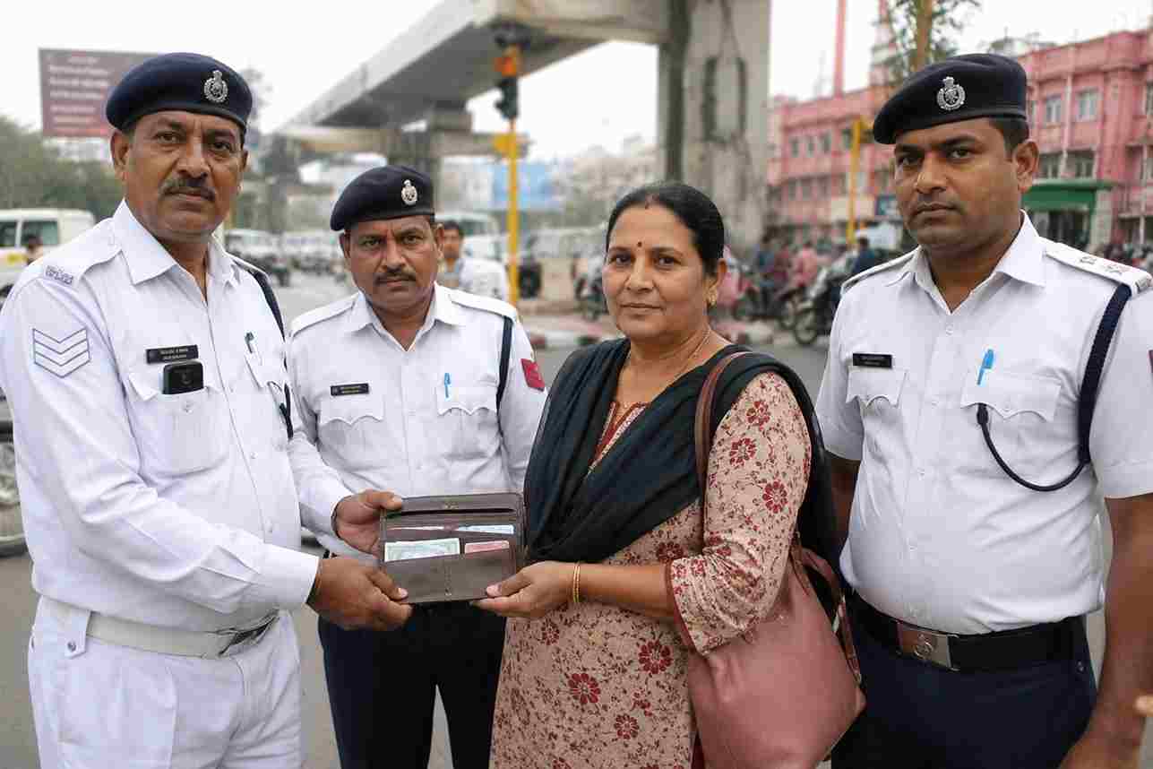 यातायात पुलिस की ईमानदारी, महिला को लौटाया पर्स