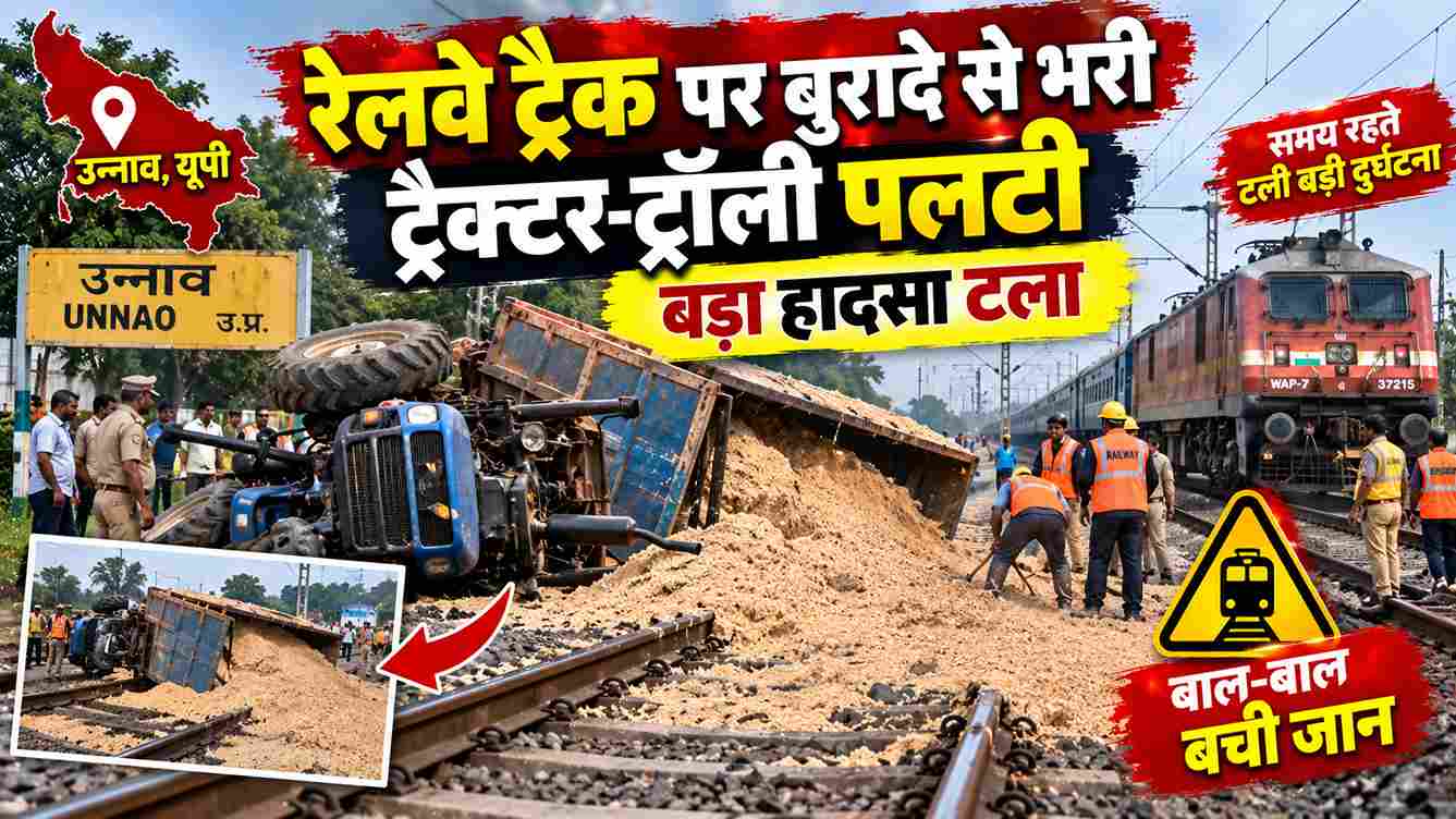रेलवे ट्रैक पर पलटी बुरादे से भरी ट्रैक्टर-ट्रॉली, टला बड़ा हादसा