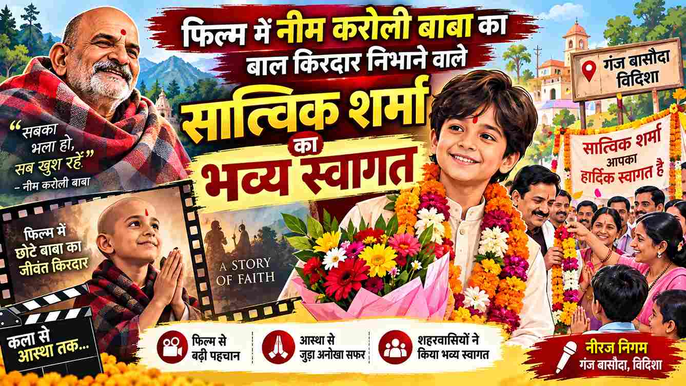 फिल्म में नीम करोली बाबा का बाल किरदार निभाने वाले सात्विक शर्मा का भव्य स्वागत