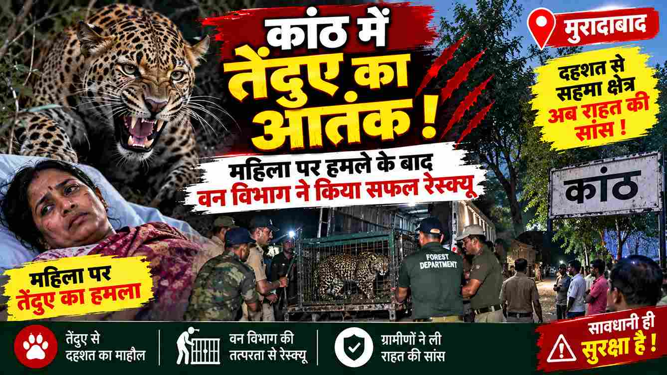 कांठ में तेंदुए का आतंक, महिला पर हमला; वन विभाग ने किया रेस्क्यू