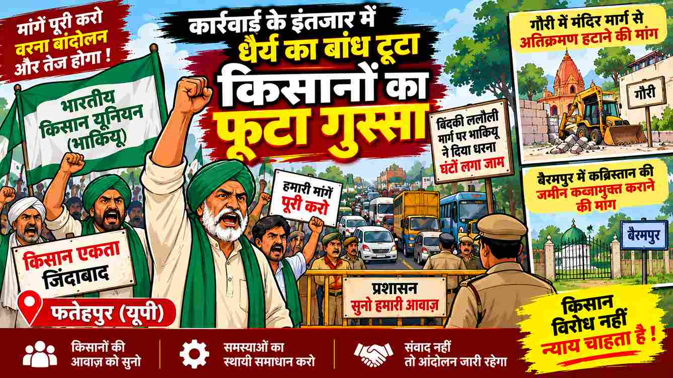 कार्रवाई न होने पर किसानों का फूटा गुस्सा, सड़क पर धरना और घंटों जाम