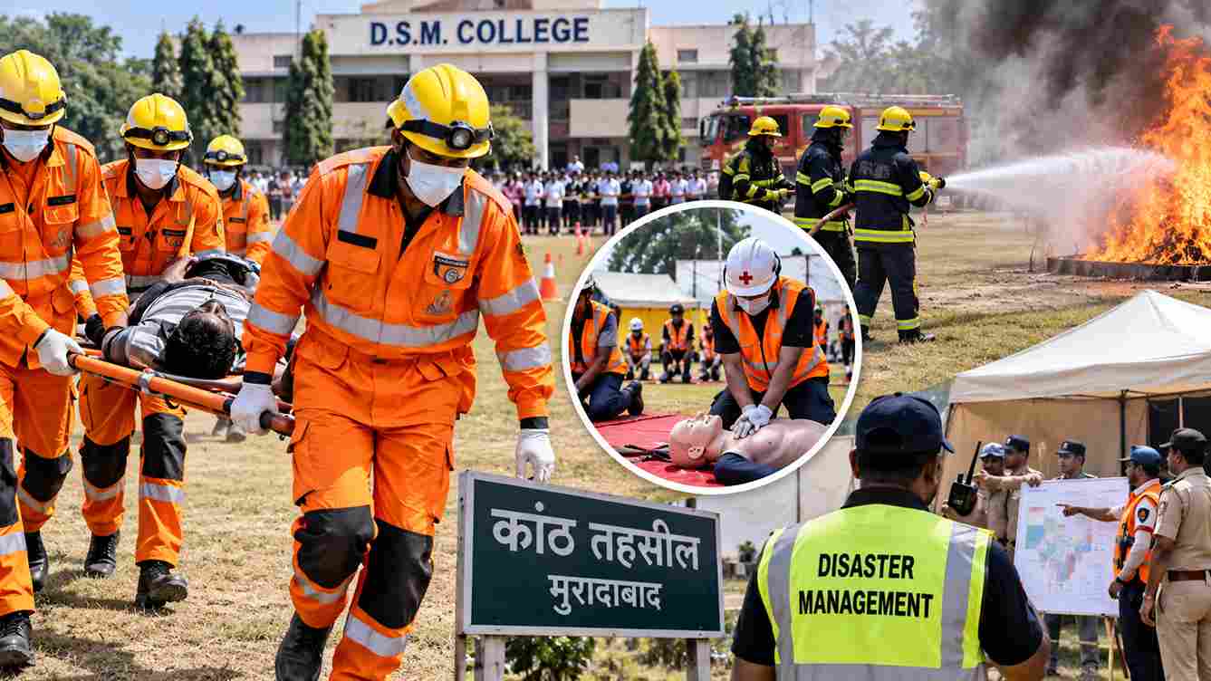 कांठ में आपदा प्रबंधन की मॉक ड्रिल, भूकंप से निपटने का अभ्यास