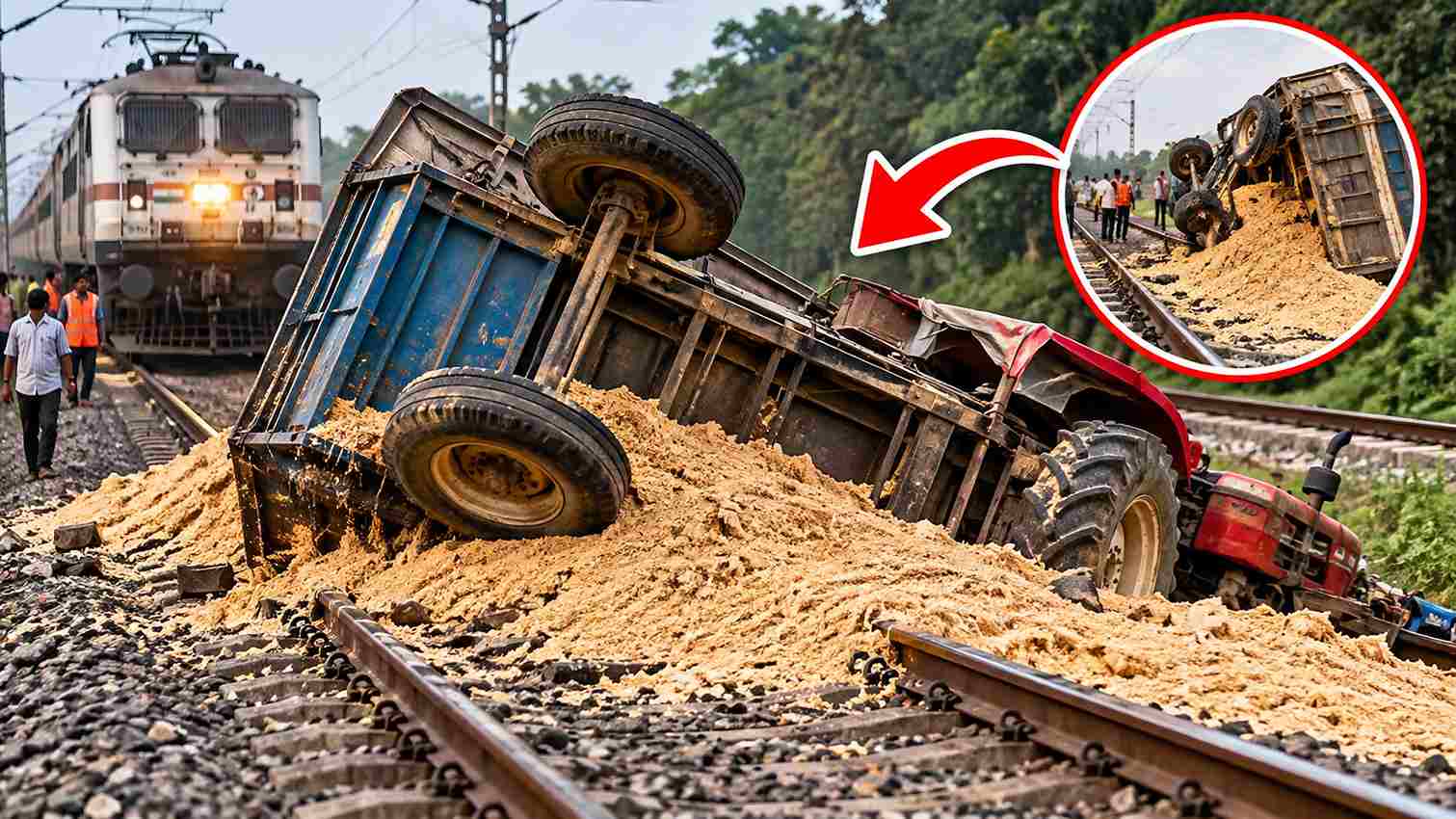 रेलवे ट्रैक पर पलटी बुरादे से भरी ट्रैक्टर-ट्रॉली, टला बड़ा हादसा