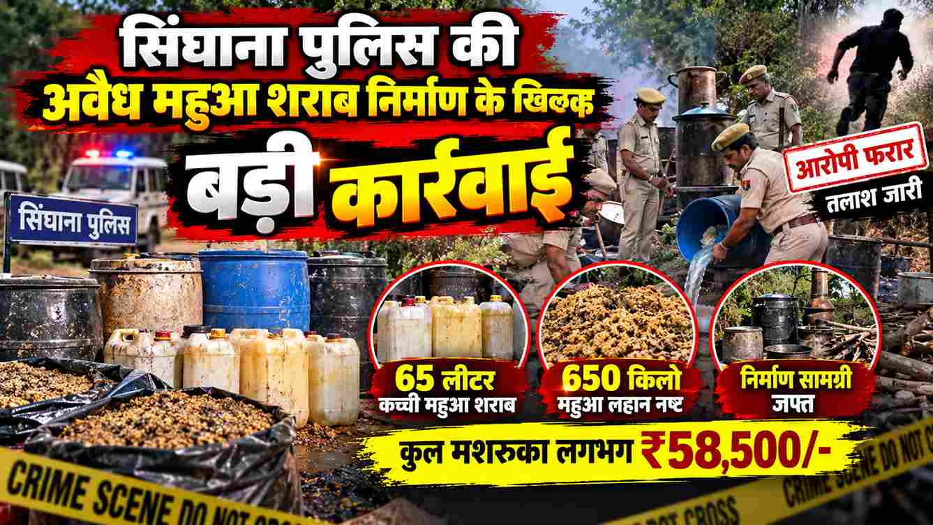 सिंघाना में अवैध शराब पर बड़ी कार्रवाई, 650 किलो महुआ लहान नष्ट
