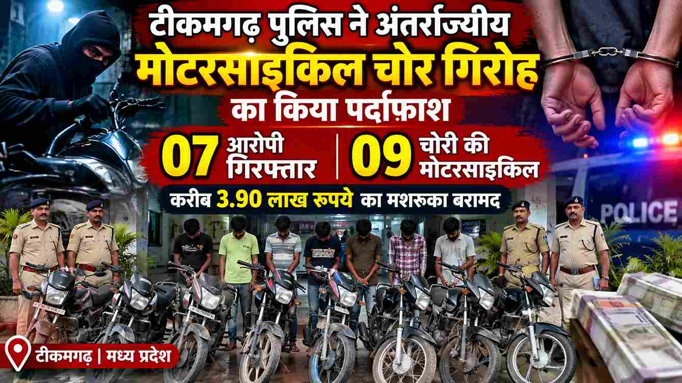 टीकमगढ़ में बाइक चोर गिरोह का पर्दाफाश, 7 गिरफ्तार