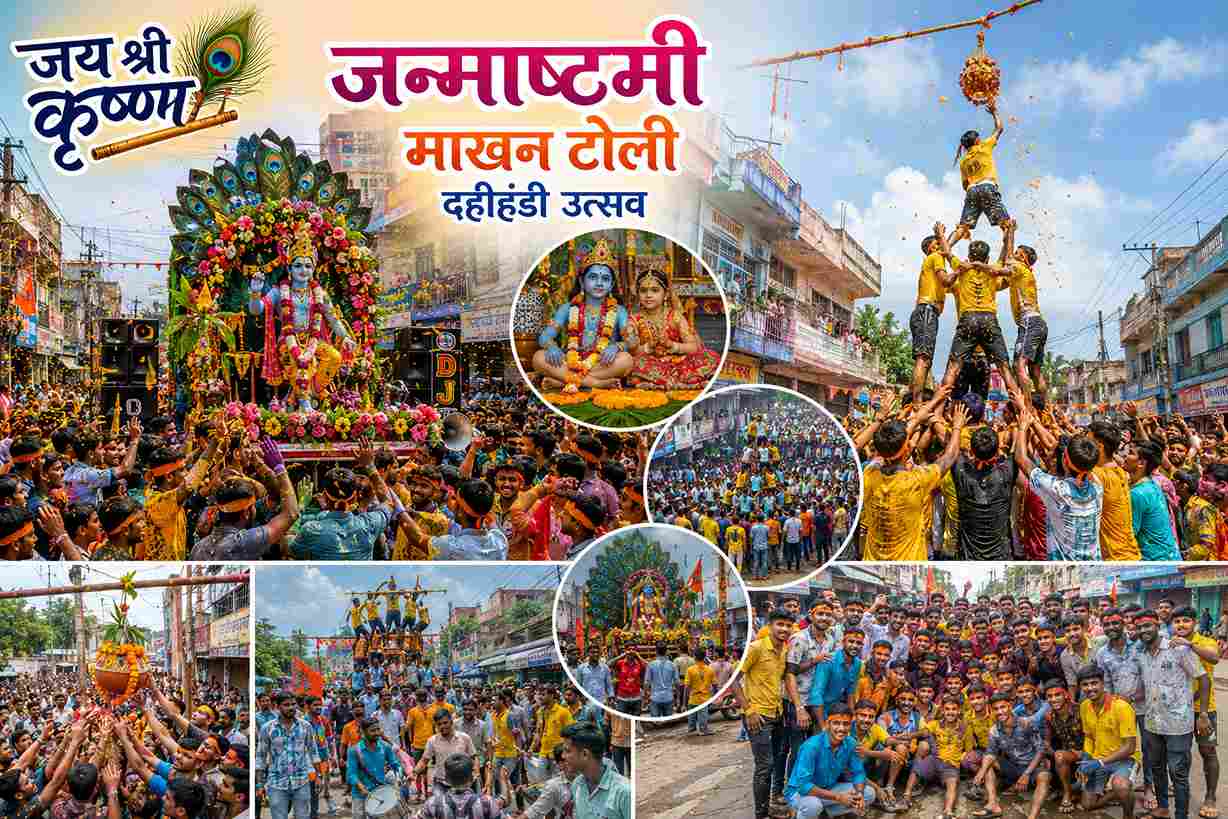 करही बाजार में निकली माखन टोली, जगह-जगह फूटी दहीहंडी