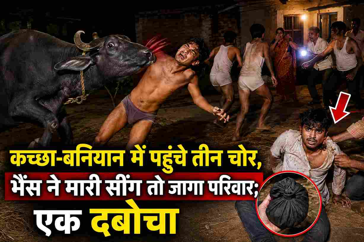 भैंस ने चोर को मारी सींग, एक पकड़ा