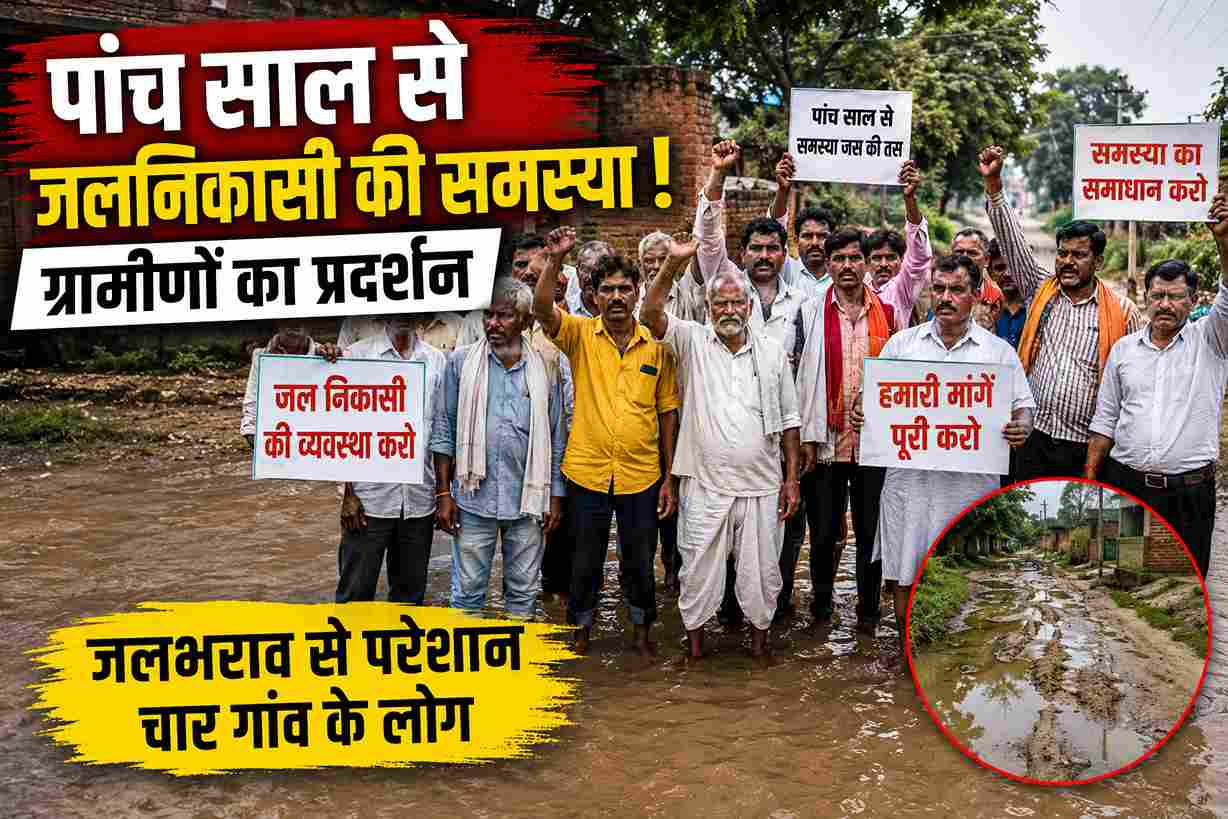 पांच साल से जलनिकासी की समस्या, ग्रामीणों का प्रदर्शन