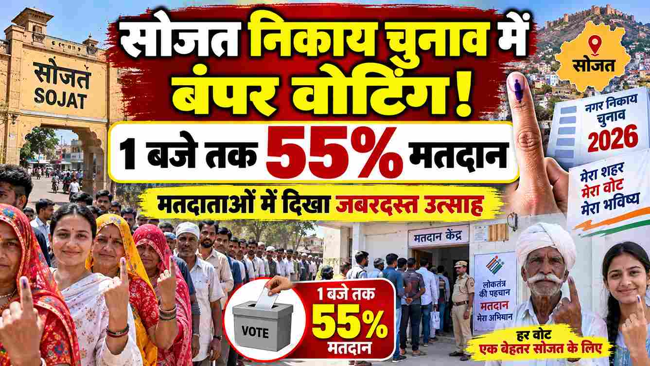 सोजत निकाय चुनाव: 1 बजे तक 55% मतदान