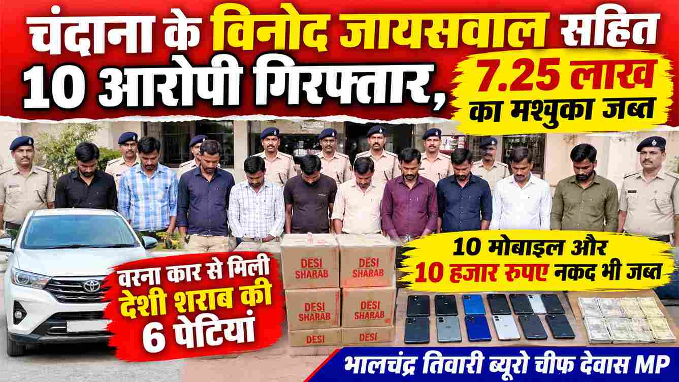 देवास: अवैध शराब कारोबार पर पुलिस का शिकंजा, विनोद जायसवाल सहित 10 गिरफ्तार; ₹7.25 लाख का माल जब्त