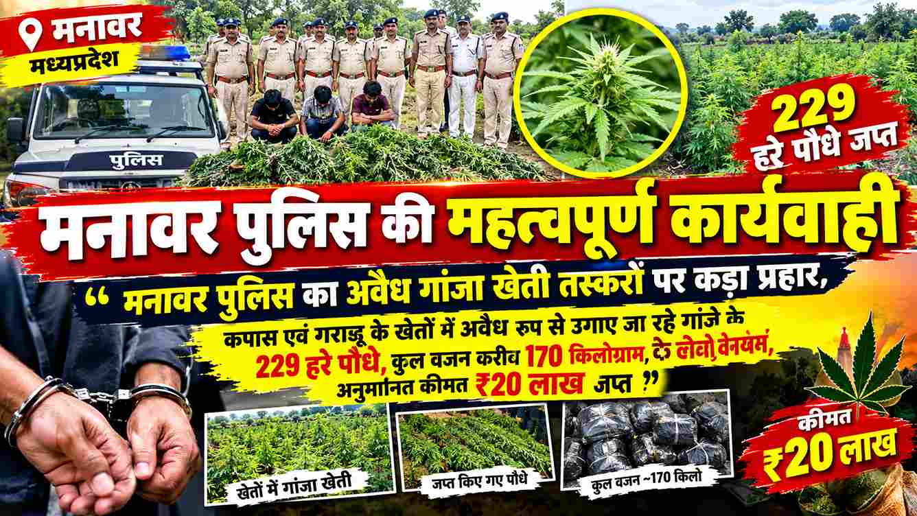 मनावर में 20 लाख का गांजा जब्त, 3 आरोपी फरार